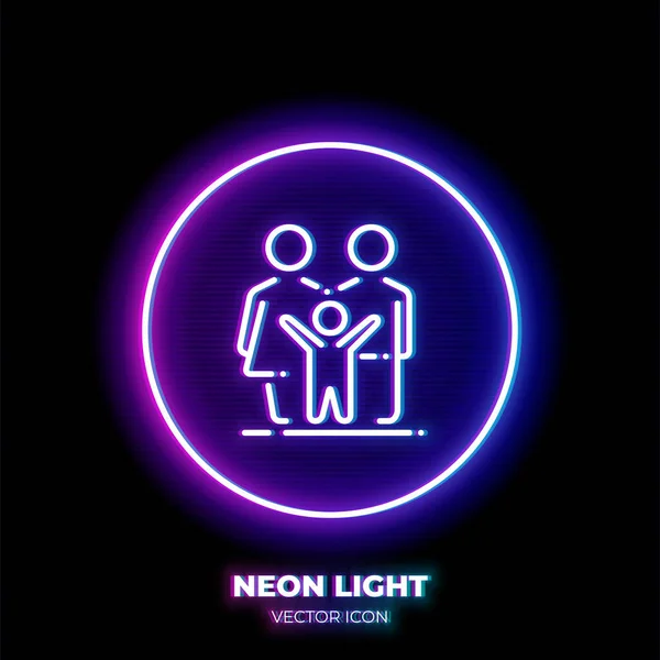 Família Neon Luz Linha Arte Vetor Ícone Símbolo Esboço Grupo —  Vetores de Stock