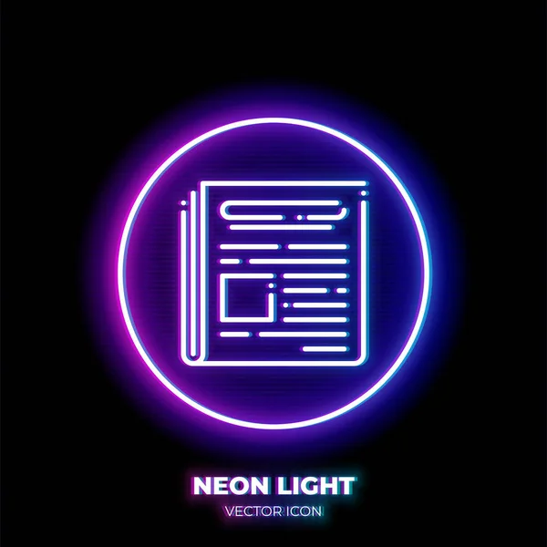 Newspaper Neon Light Line Art Vector Icon Outline Symbol Press — Stock Vector