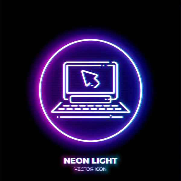 Laptop Mouse Cursor Neon Light Line Art Vector Icon Outline — Stock Vector