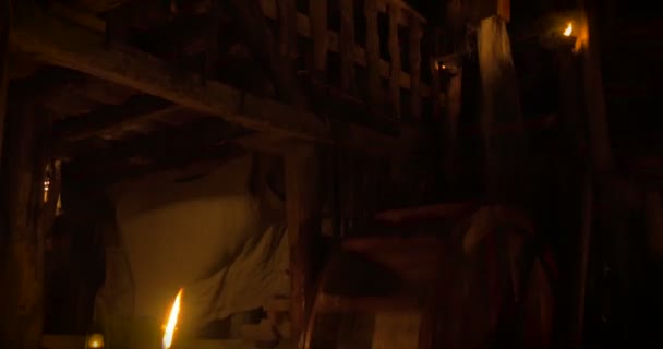 Working in an ancient wooden mill — Stock Video