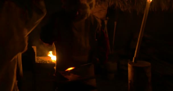 Two butchers cutting meat in an old grocery — Stock Video