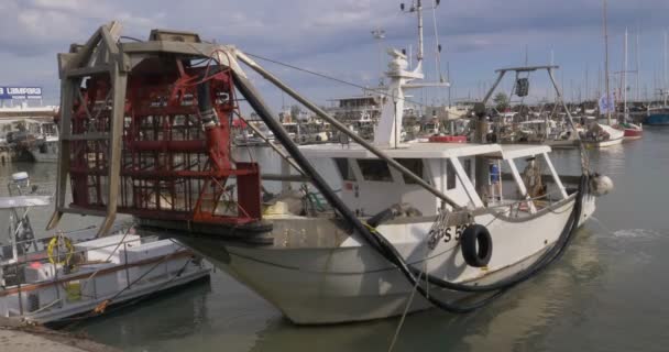 Een kokkels bagger, een speciaal soort trawler — Stockvideo
