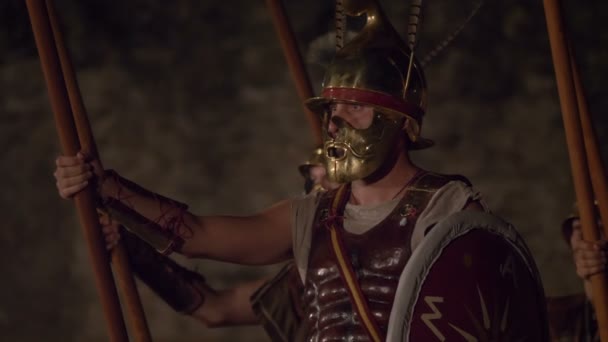 Griechisch-mazedonische Phalanx aus nächster Nähe — Stockvideo