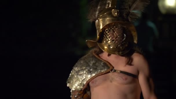 Roman Gladiator Hoplomacus imagens grande plano — Vídeo de Stock