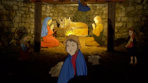 Nativity Scene Wooden Painted Silhouette — Stock Video