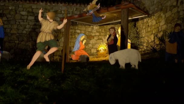 Kerststal houten beschilderd silhouet — Stockvideo