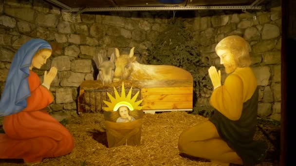 Scène de la Nativité Silhouette peinte en bois — Video