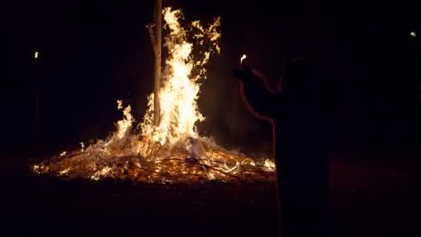 Macabre Dance Bonfire Bear Slow Motion — Stock video