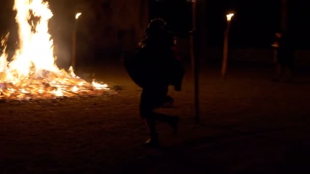 Macabre Dance Witch Bonfire Slow Motion — Stock Video