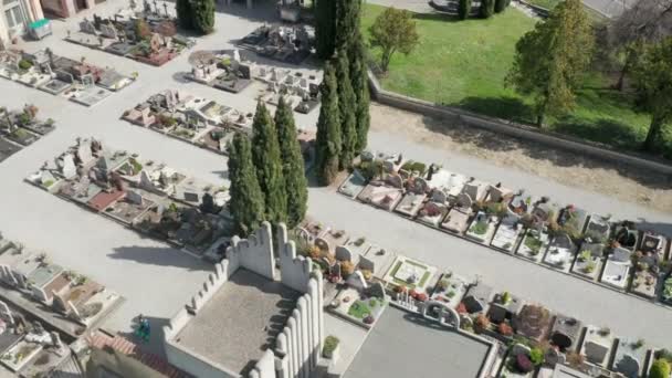 Cementerio Pequeña Vista Aérea Soleado Invierno — Vídeo de stock