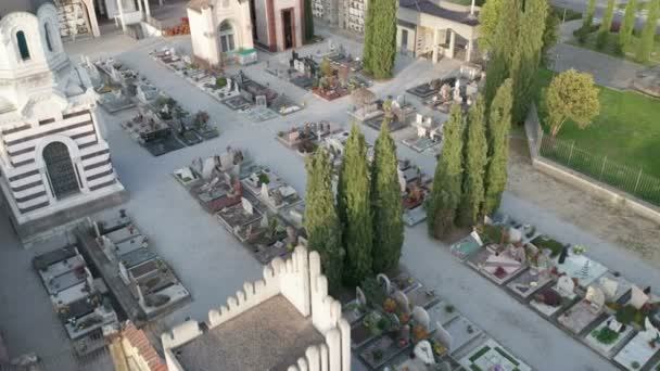 Cementerio Pequeña Vista Aérea Soleado Invierno — Vídeos de Stock