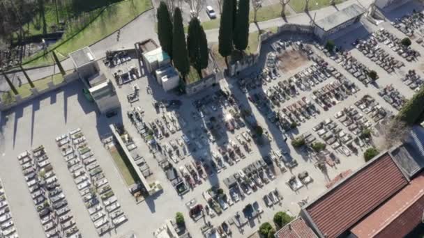 Cemetery Aerial View Sunny Winter — Stock Video