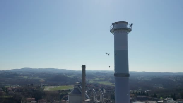 Aerial View Industrial Plant Stack — Vídeos de Stock