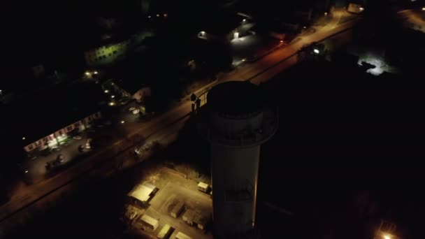 Aerial View Indutrial Plant Chimney Night — Stock Video