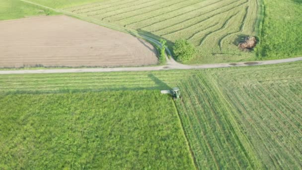 Green Tractor Hay Cutter Vista aerea — Video Stock