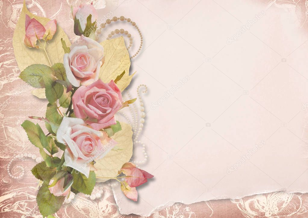 Beautiful card with roses in vintage style on vintage background