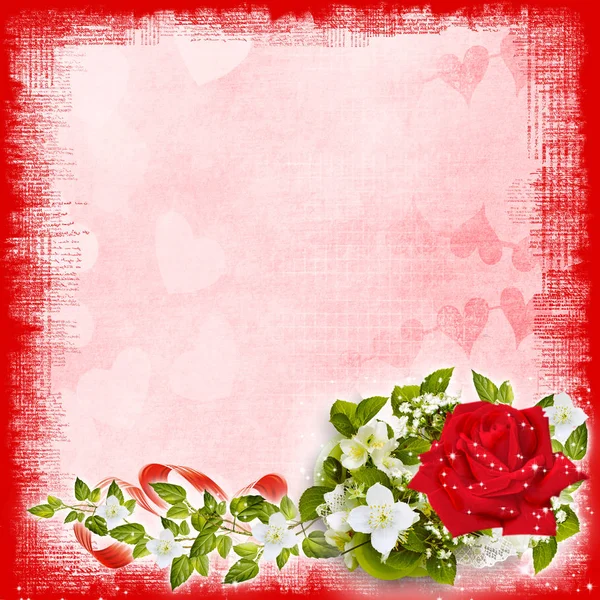 Beautiful Background Valentine Day Flowers Ornaments Ribbons Free Place Your — стоковое фото