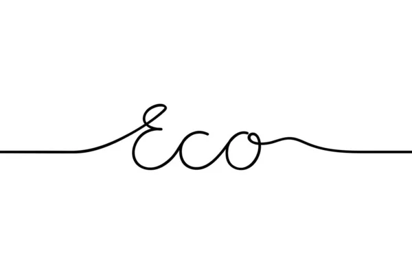 Schwarz gezeichnete durchgehende Linie Wort Öko. Konzept ist natürlich, umweltfreundlich, frisch, Vitamin, bewährt. Vektor-Illustration auf weißem Hintergrund — Stockvektor