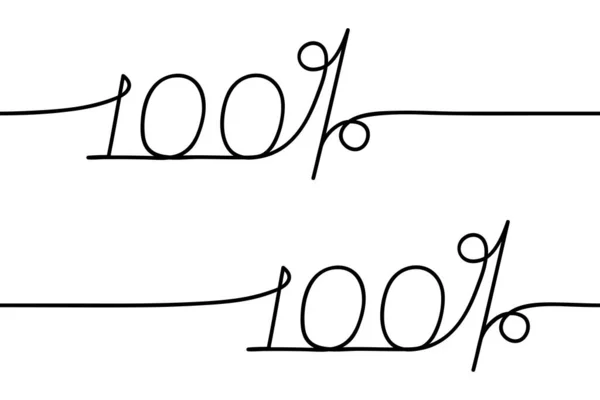 Černá kreslená spojitá čára na 100%, bezešvé vzory. Koncept počtu zakončení, dokončení, celkem, pokrytí, úspěch. Vektorová ilustrace na bílém pozadí — Stockový vektor