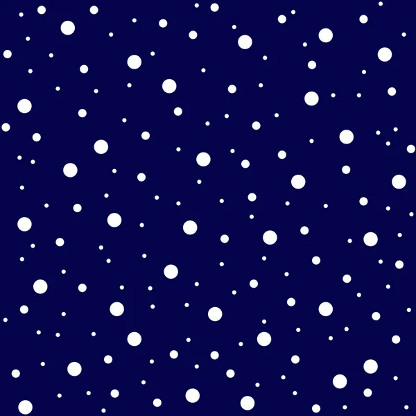 Schneeflocken kreisen am blauen Himmel, nahtloser Hintergrund. Sternenmuster, helle Punkte auf blauem Hintergrund. Vektorillustration — Stockvektor