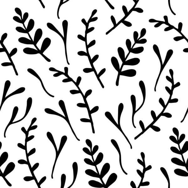 Бесшовный рисунок нелепых черных трав, нарисованных вручную. Векторная иллюстрация на белом фоне — стоковый вектор