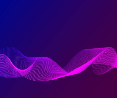 Mavi arkaplanda mor parlak ince çizgiler var. Hava dalgaları desenli soyut çizgiler. Vektör illüstrasyonu