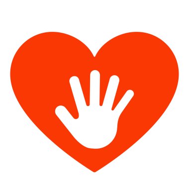 Hand in red heart. Care, participation, together, volunteering and helping concept. Vector illustration