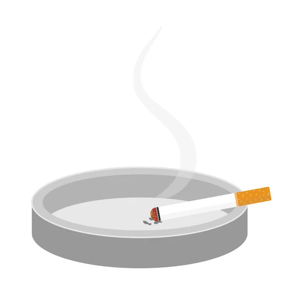 Extinct cigarette and ashtray. Cigarette with smoke. Harm of smoking, ban. No smoking concept. Vector illustration isolated on white background. — Stok Vektör