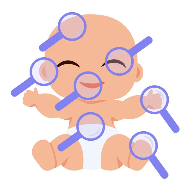 Pediatric medical examination of child. Checking health of the baby. Magnifying glass check concept. Vector illustration — ストックベクタ
