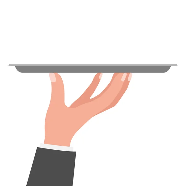 Waiter hand holding tray. Restaurant service. Vector illustration isolated on white background — ストックベクタ