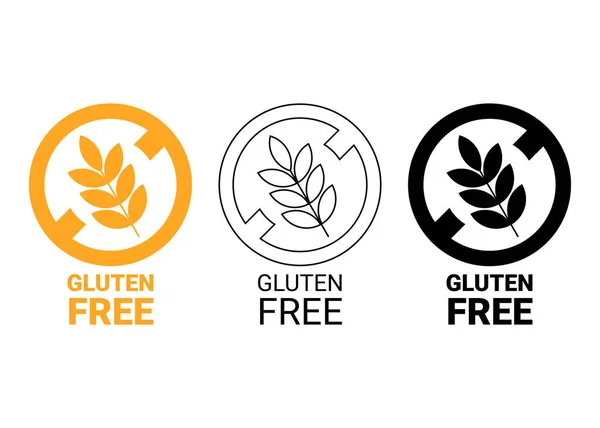 Glutenfreies Symbol. Vereinzelt kein Kornsymbol. Gelbes, umrissenes und schwarzes Symbol. Vektor — Stockvektor