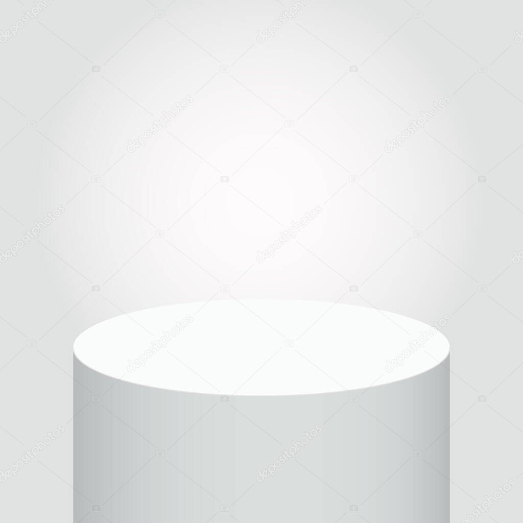 White gradient podium for product. 3d style illustration for an exhibition and presentation. Vector isolated on white.
