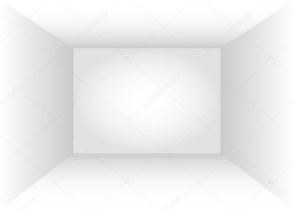 Empty white room indoor. Mockup inner space of box for exhibition, advertising and presentation. Vector illustration.