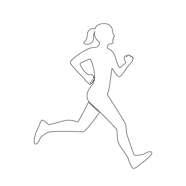 Jovem mulher corre, silhueta linear contínua editável. Garota contorno preto, contorno. Estilo de vida desportivo, velocidade, vitória, conceito vencedor da corrida. Ilustração vetorial — Vetor de Stock