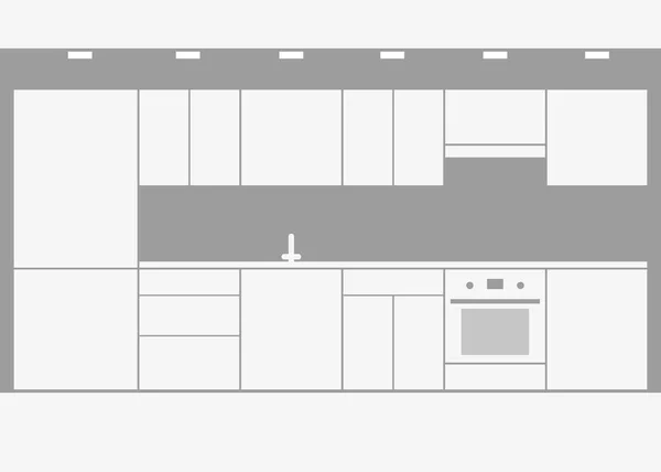 白色模块化厨房的内部，风格简约。单色厨房、储藏室和烹调区.矢量说明 — 图库矢量图片