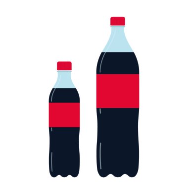 Bottle of soda in plastic packaging. Symbol fast food drink. Refreshing carbonated cola drink. Vector flat design illustration