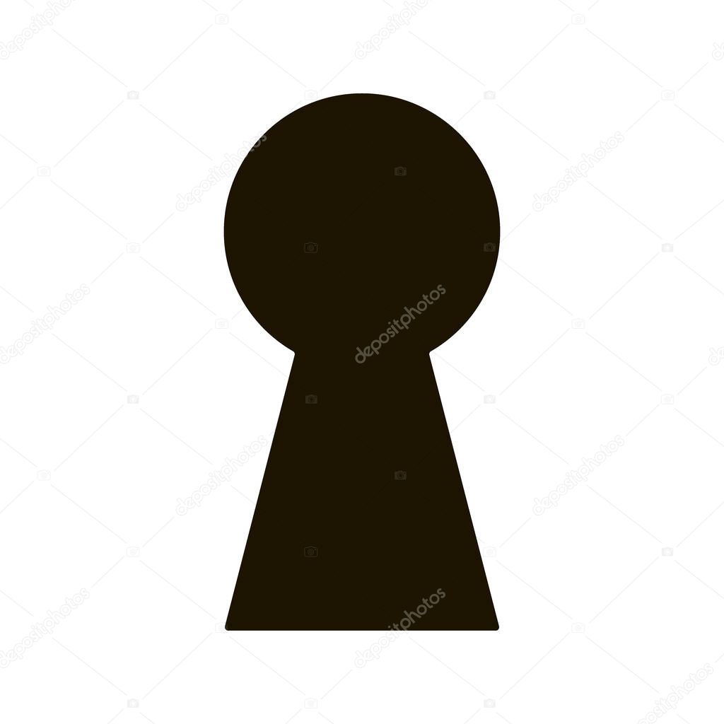Black keyhole on white background. Mysterious door lock. Vector illustration