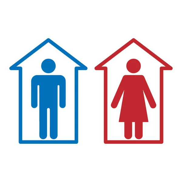 House Isolation People Icon Symbol Man Woman Self Insulated Separate — Stock Vector
