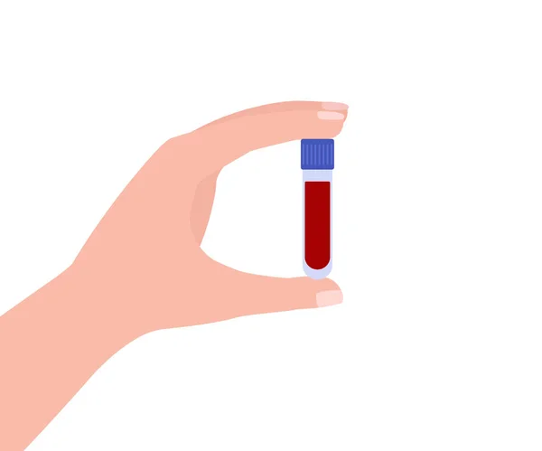Testovací zkumavka s krví v ruce. Analýza viru. Vektorová ilustrace — Stockový vektor