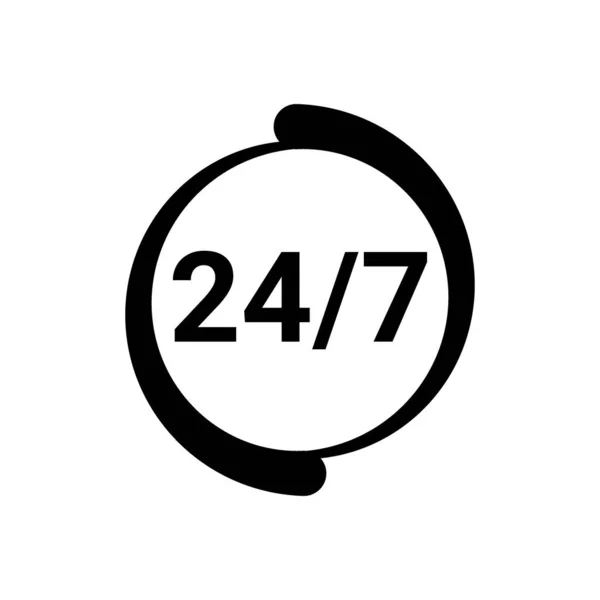 7アイコンを開きます サービス24時間毎日と7日間 24時間オープン ブラックロゴテンプレート 白い背景のフラットベクトルイラスト — ストックベクタ