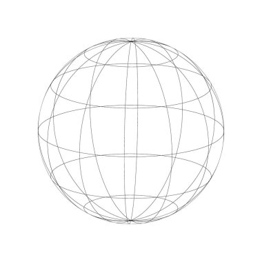 Kablo çerçeveli dünya modeli. Siyah kablo küre çerçevesi. Küre küreleri. Vektör illüstrasyonu