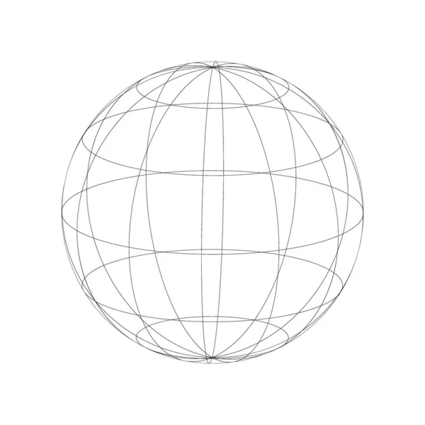 Modelo de tierra Wireframe. Marco de esfera cableada negra. Esferas globo. Ilustración vectorial — Vector de stock