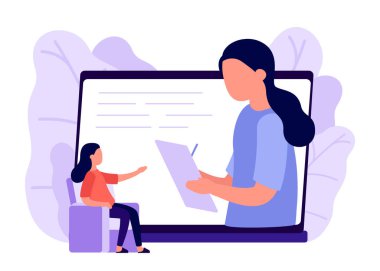 Çevrimiçi psikolojik danışmanlık mesafesi. Çevrimiçi psikolojik yardım servisi, psikolog, psikoloji. Psikolojik yardım, psikoterapi, danışman hasta. Yardım, çözme problemi. Vektör