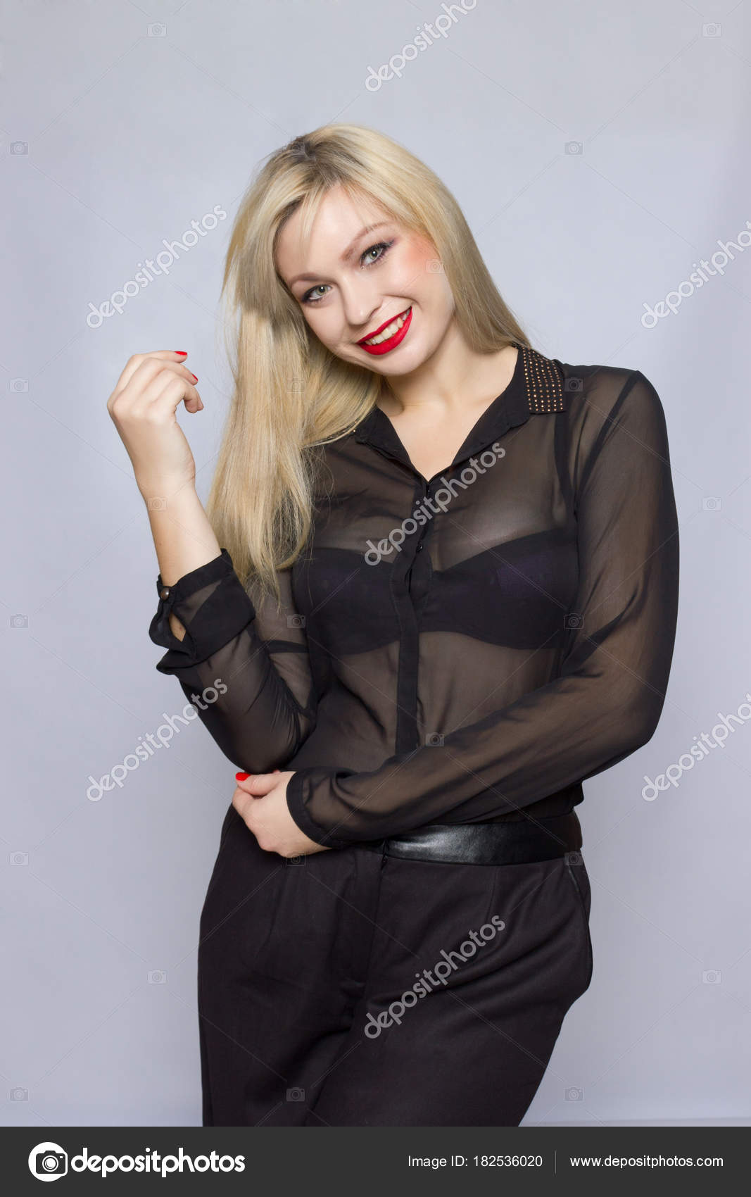 Beautiful Sexy Pretty Girl Wear Black Suit Blouse Pants Lady