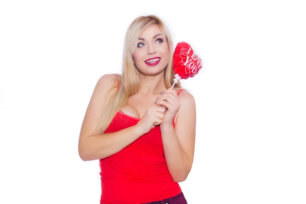 Portret Van Een Mooie Sexy Blonde Vrouw Met Een Ballon — Stockfoto