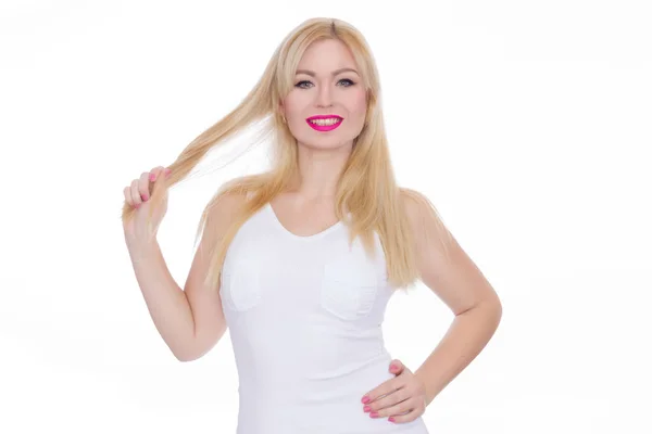Porträt Einer Schönen Jungen Blonden Frau Mit Langen Haaren Einem — Stockfoto