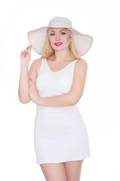 Bella Giovane Donna Bionda Con Cappello Studio Isolato Concetto Umore — Foto Stock