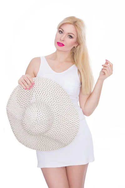 Beautiful Young Blond Woman Hat Studio Isolate Concept Summer Mood — Stock Photo, Image