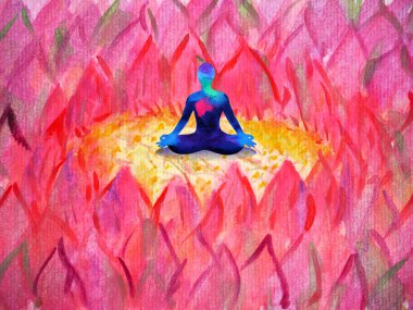 Pembe nilüfer çiçeği soyut sanat suluboya resim çizimi el çizimi içinde meditasyon zihni.