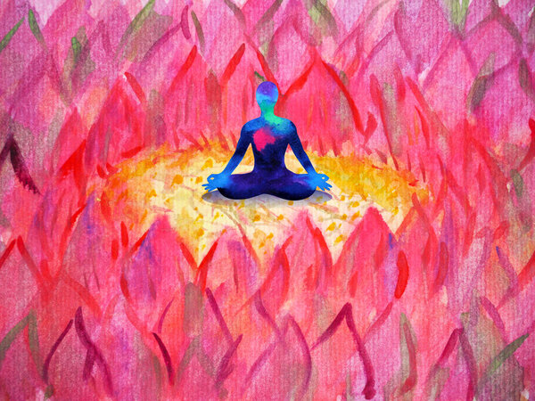 Медитация разума человека духовной в розовый лотос абстрактного искусства акварели живописи иллюстрации дизайн руки рисунок
